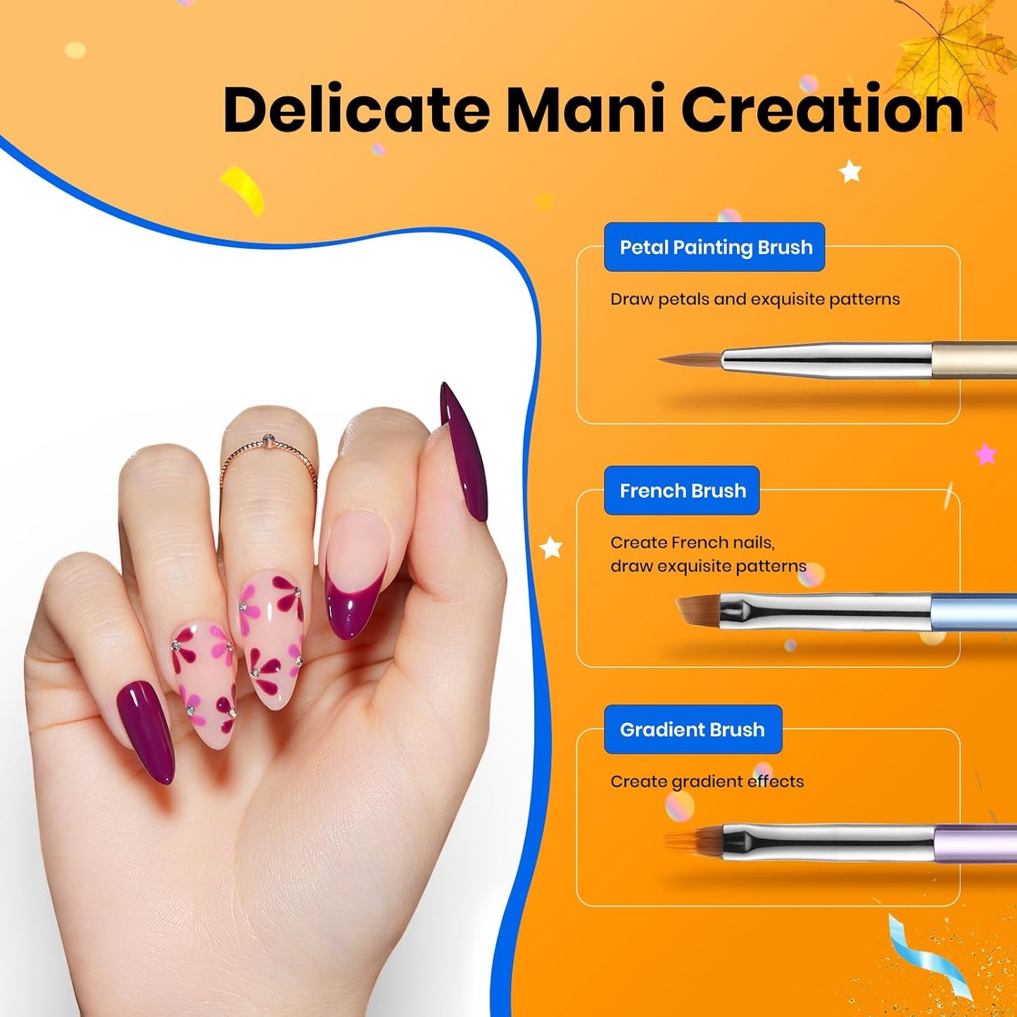 Beetles Gel Nail Art Brushes, 6 Pcs Double-Ended Fingernail Art Design Pens Gel Paint Liner Ombre Gradient French Tip Brush Dotting Pen Nail Brush Set, DIY Manicure Tools Gift for Women