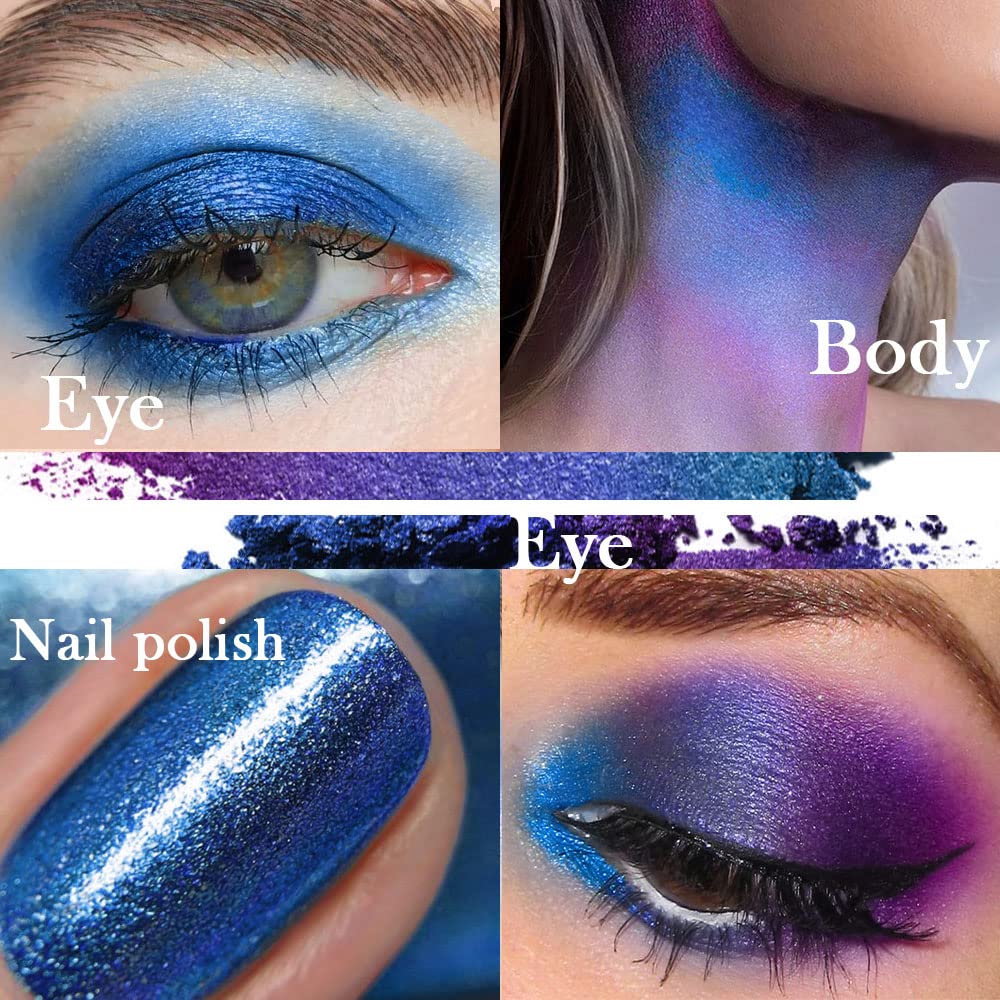 evpct 2Pcs Royal Blue Purple Duochrome Eyeshadow Palette Makeup, Metallic Chameleon Chrome Multichrome Gothic festival Single Eye shadow Palette Makeup for Older Women, Face Glitter Eyeshadow Liquid