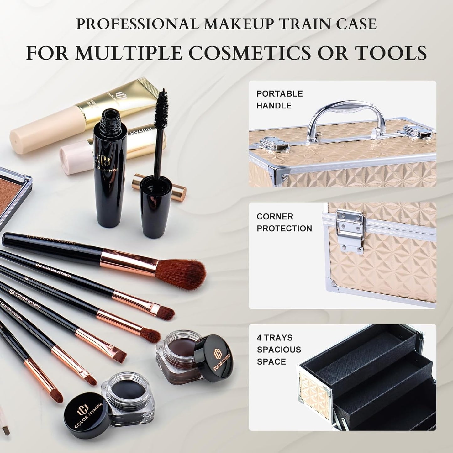 Color Nymph Professional Makeup Kits For Girls, Teenage Girls Makeup Kit with Storage Case Make Up Kit For Women Cosmetics Full Kit, Individual Packing Eyeshadow Blush Lipstick Mascara etc -Gold