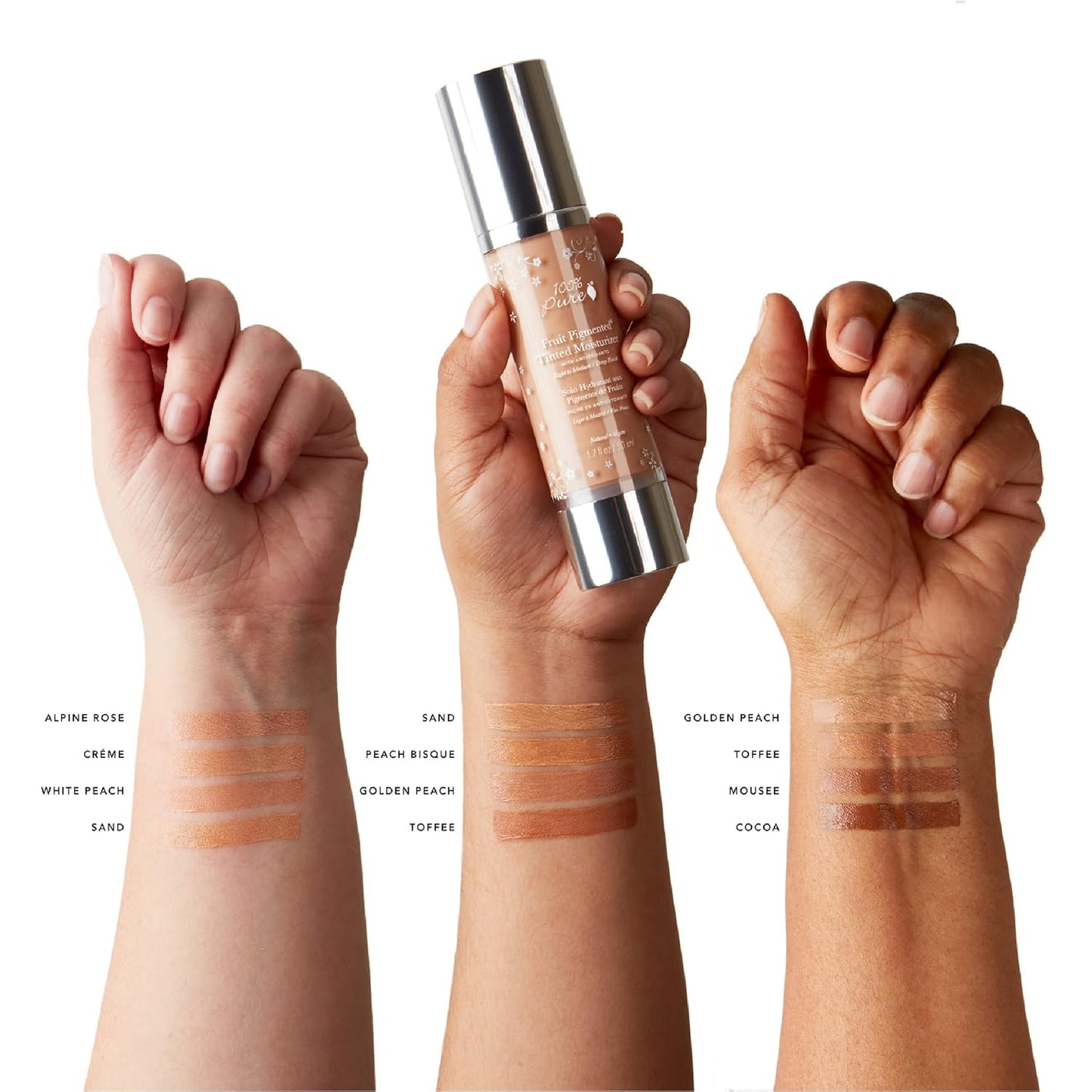 100% PURE Tinted Moisturizer Anti-Aging Face Makeup - Fruit Pigmented Cocoa Light to Medium Coverage & Dewy Glow - Lightweight Foundation Deep Skin w/Neutral Undertone - Vegan - 1 Fl Oz