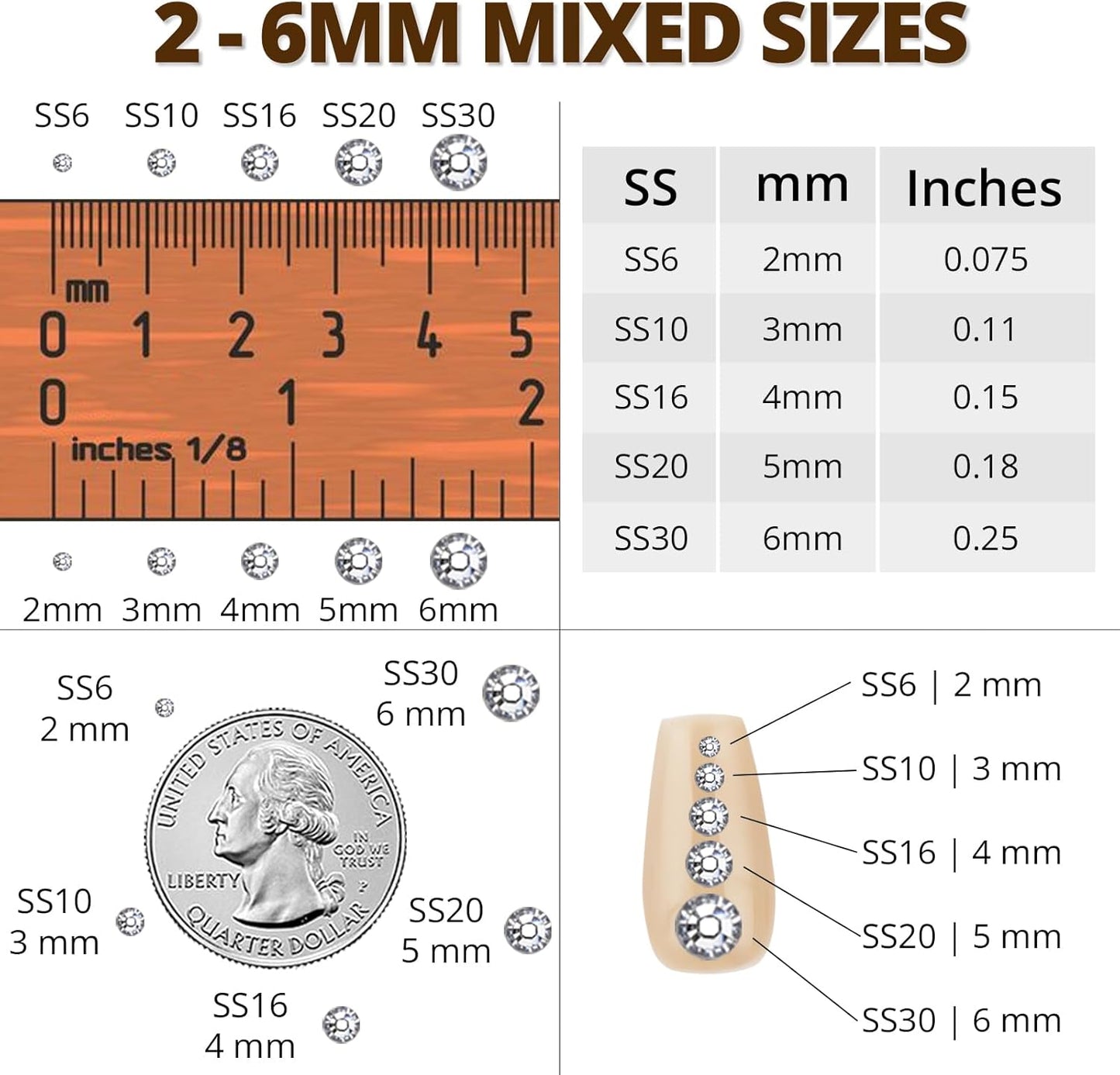 30000Pcs Resin Rhinestones Set for Crafting Bedazzling, Brown Flatback Gems Jewels for Crafts Clothes Shoes Fabric Outfit Nails Makeup, Flat Back Crystal 2-6mm with b 7000 Glue