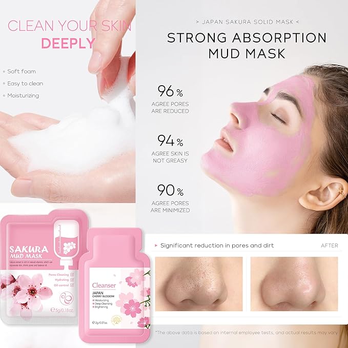 Skincare Set for Teenage Girls, Japan-Sakura Skin Care Products Set, Skin Care Sets & Kits, Cleanser, Toner, Serum, Cream, Sleep Mask,Eye Mask,Mud Mask,Lip Mask Beauty Products Daily Face Care 24PCS