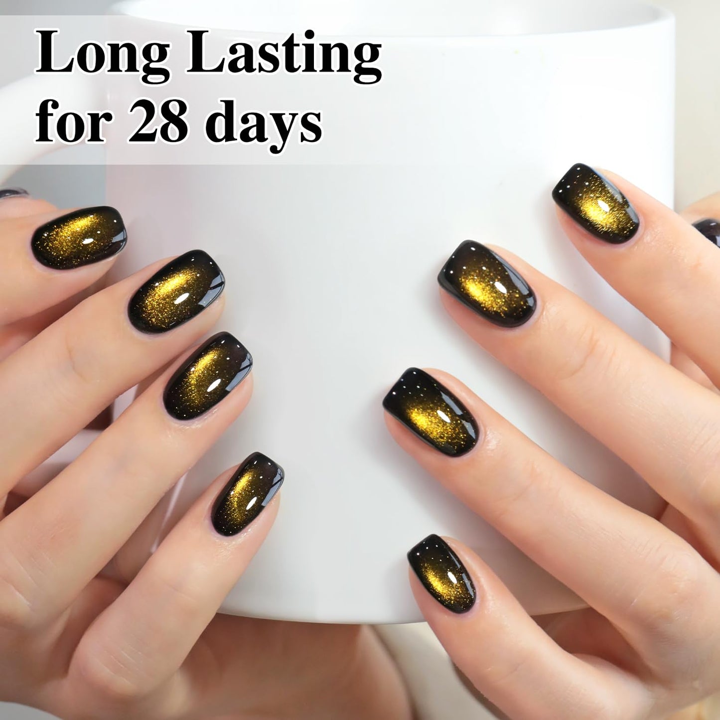 Double Rhythm Cat Eye Gel Polish with Magnet 15ML Glass Holographic Glitter Shimmer Translucent Sheer Color Salon Soak Off Magnetic at Home (Black Gold-MC1146)