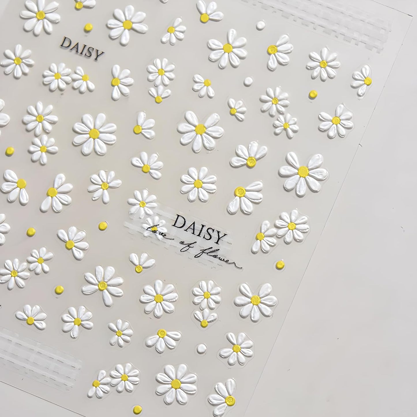 Flower Nail Art Stickers 5D Embossed Self Adhesive Spring Summer Nail Stickers for Nail Art Cute White Daisy Nail Decals Flower Nail Design Decoration Accessories for Women and Girls