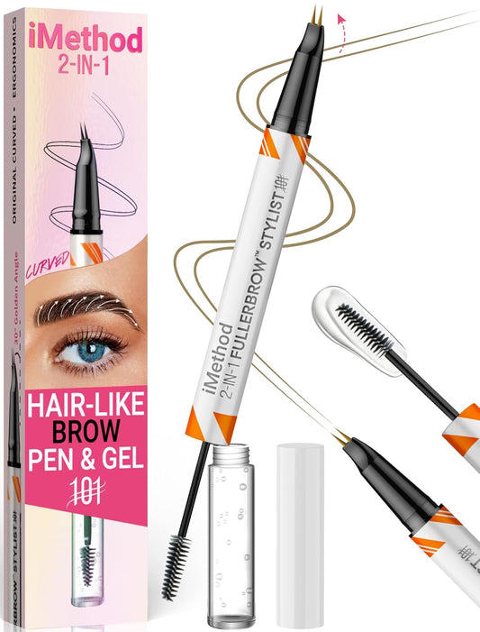 iMethod Curved Eyebrow Pen and Brow Gel Clear - Eyebrow Pencils for Women with Natural Hair Like Strokes, Eyebrow Makeup for All-Day Defined, Waterproof, Smudge-proof, Light Brown
