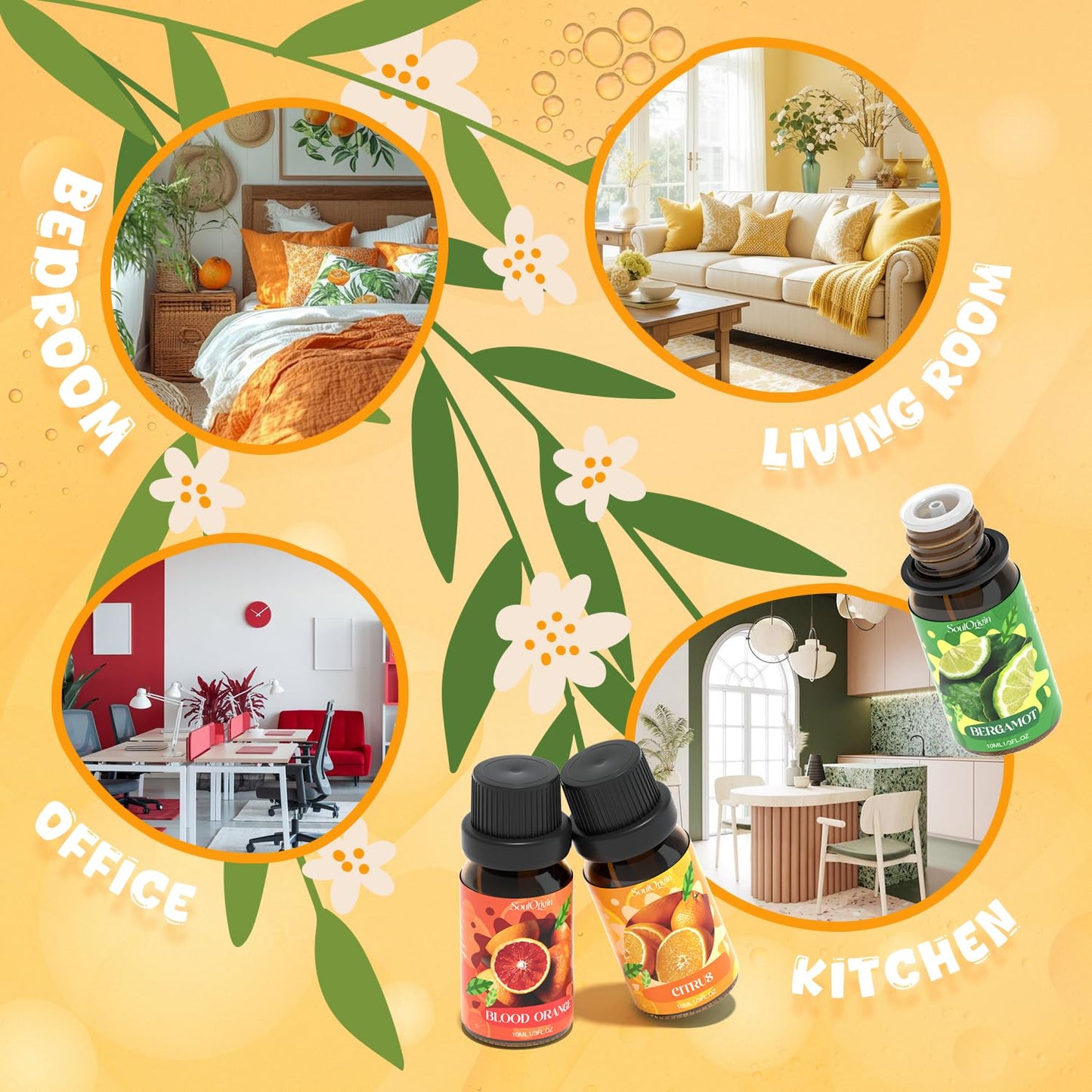 Citrus Essential Oils Set, Fragrance Oil Set for Diffuser, Scent Diffuser Oil for Candle Making- Blood Orange, Lemon, Bergamot, Lime, Grapefruit, Citrus