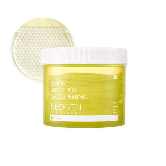 NEOGEN Lemon PHA Gauze Peeling Pads (30 pads) - Exfoliating Peeling Pad with AHA, BHA, PHA, LHA & Lemon & Glutathione & Niacinamide - Korean Skin Care