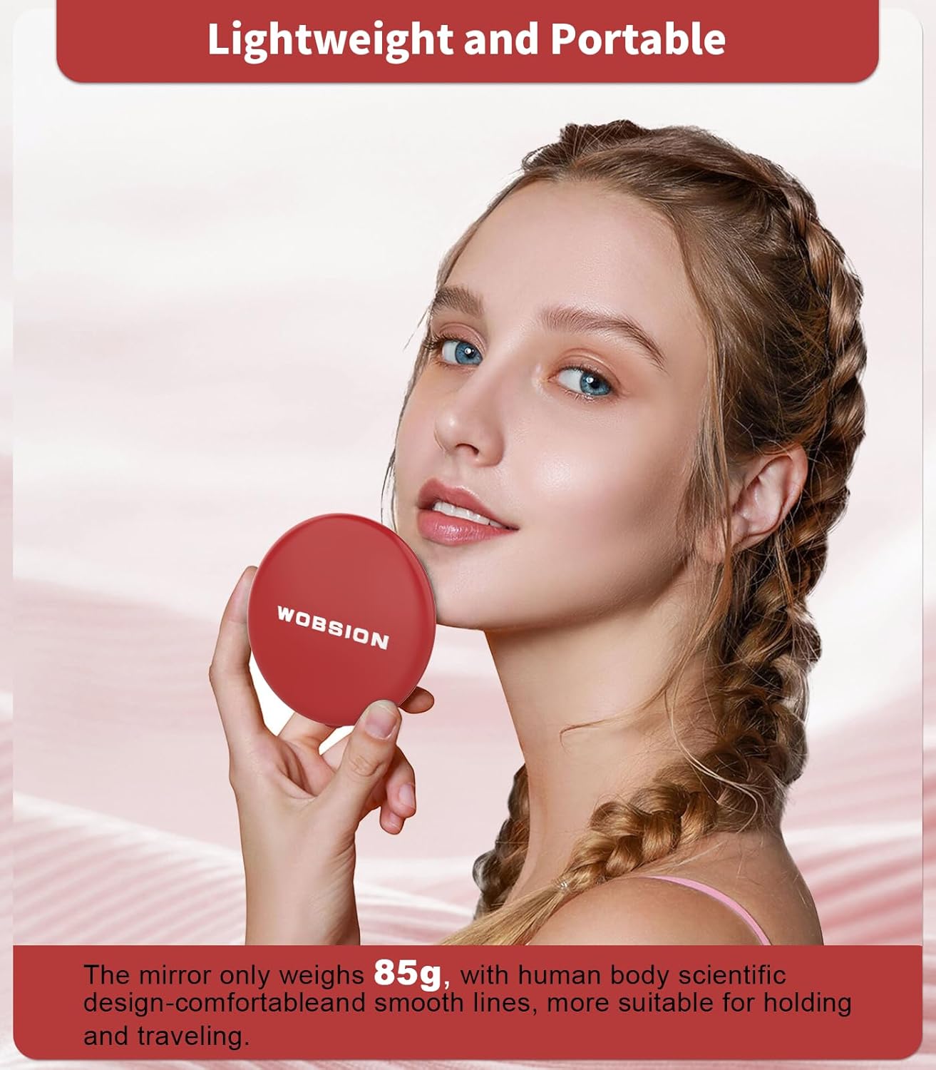 WOBSION Travel Compact Mirror,Portable 1x/10x LED Makeup Mirror with Magnification,Handheld 2-Sided Pocket Mirror, 3.5in Small Mirror for Purse,Handbag,Gift,Wine Red