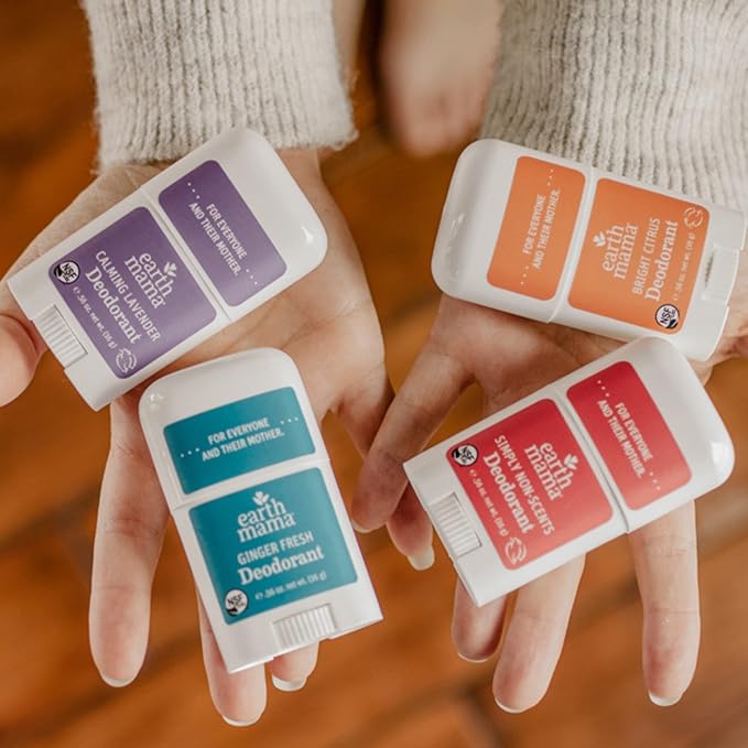 Earth Mama Mini Deodorant Travel Set | Safe for Sensitive Skin, Pregnancy and Breastfeeding, Contains Organic Calendula with No Fragrance Chemicals, No Baking Soda or Aluminum (4-Pack)