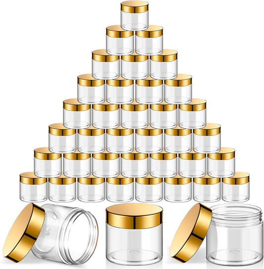 SATINIOR 36 Pieces 1 oz Plastic Jars with Lids Wide Mouth Airtight Reusable Container Acrylic Cosmetic Small Jars for Lotions Ointments Travel Toiletries Creams Make up Storage(Gold)