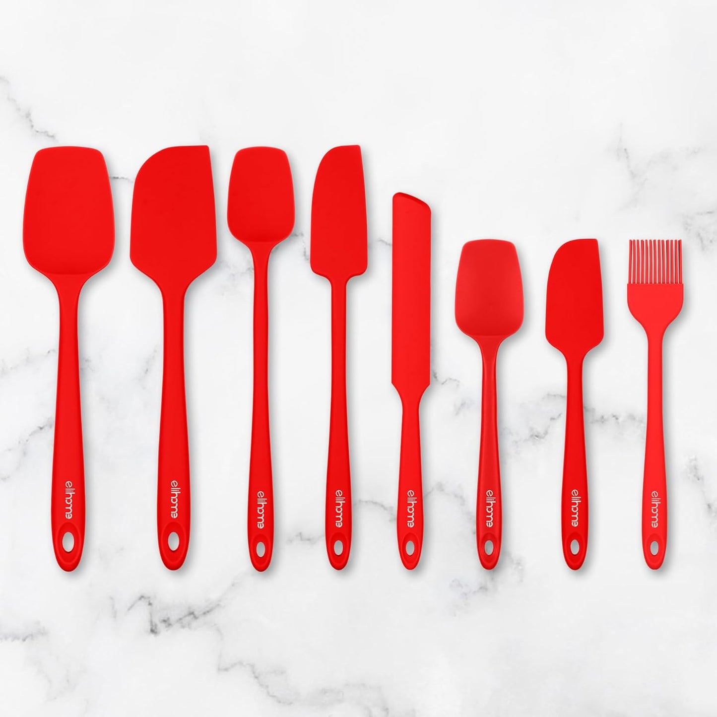 Elihome Skinny Silicone Spoonula - Non-Stick Heat Resistant Silicone Scraper Spatula for Mixing, Serving, Scraping, Stirring, and More - 11 Inch, Red