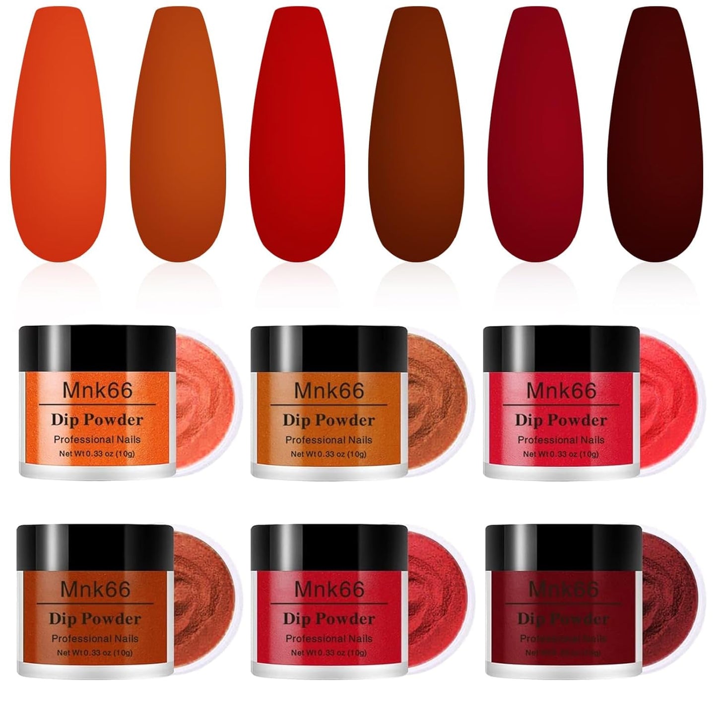 6 Colors Dip Powder Set, Orange Dark Red Wine Christmas Dipping Powder Color Set, Glossy Nail Art Manicure DIY Salon Home Gift for Ladies,YYSDDPS-02-6pcs