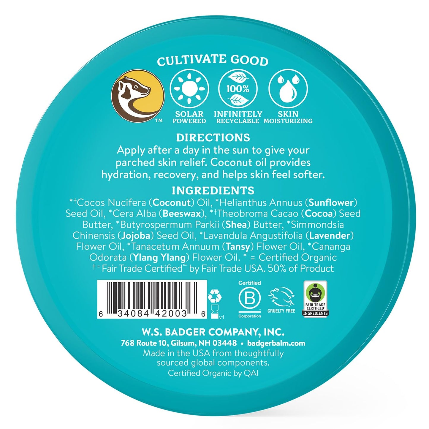 Badger Coconut AfterSun Balm, 100% Organic Soothing Sunburn Relief, Great Smelling, Moisturizing & Hydrating After Sun Skin Care, 2 oz Tin, 2-Pack