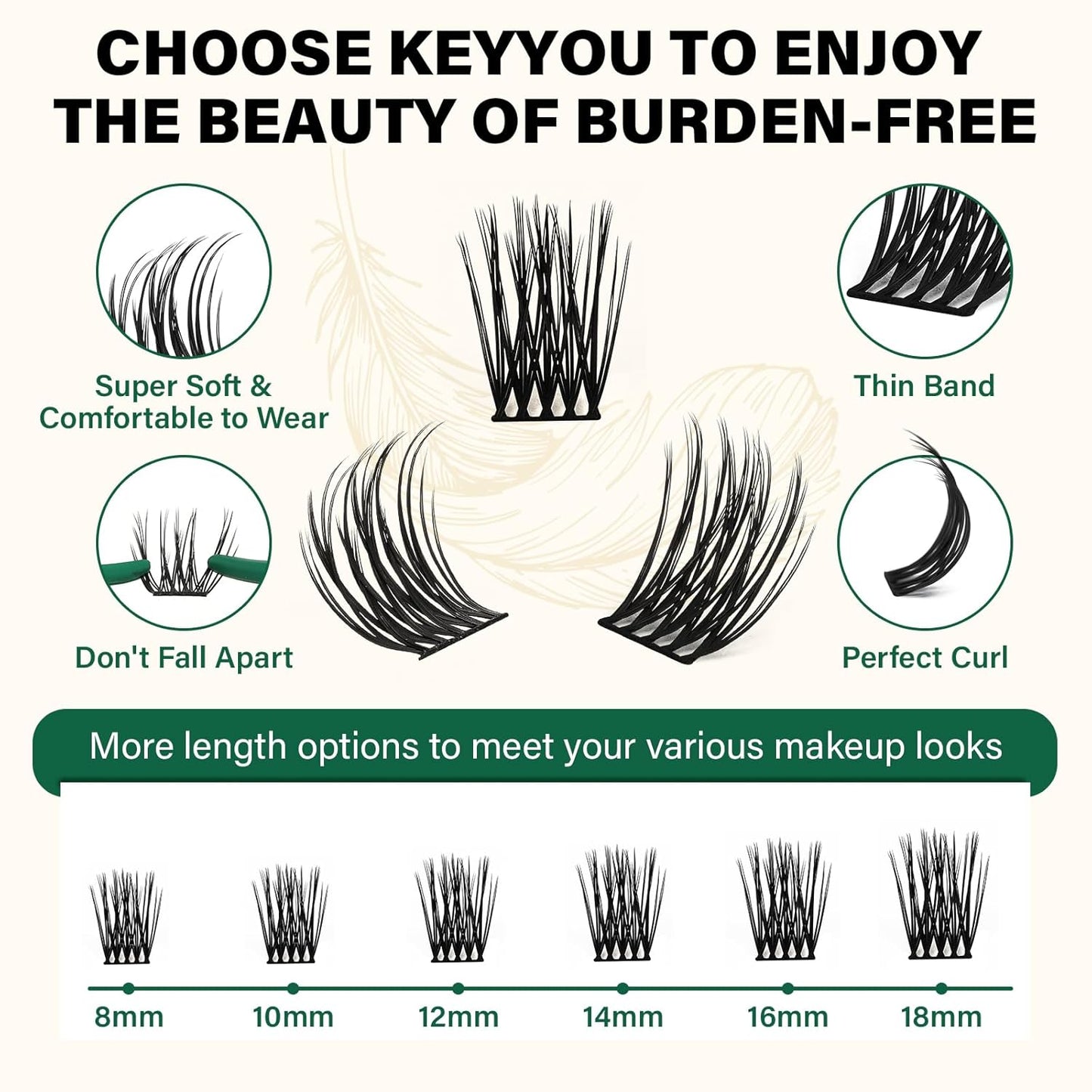 Lash Clusters 144pcs Individual Lashes D Curl 18mm Eyelash Clusters KEYYOU Air Touch Cluster Lashes Super Lightweight Soft Wispy Comfortable Easy DIY at Home(Air03-D-18mm)