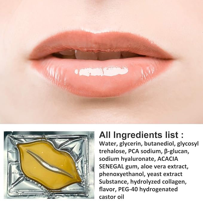 Adofect 30 Pieces Collagen Crystal Gold Lip Care Gel Masks, Collagen Crystal Lip Pads, Greate For Moisturizing Lips, Remove Dead Skin, Anti Chapped, Anti-Aging & Plump Your Lips