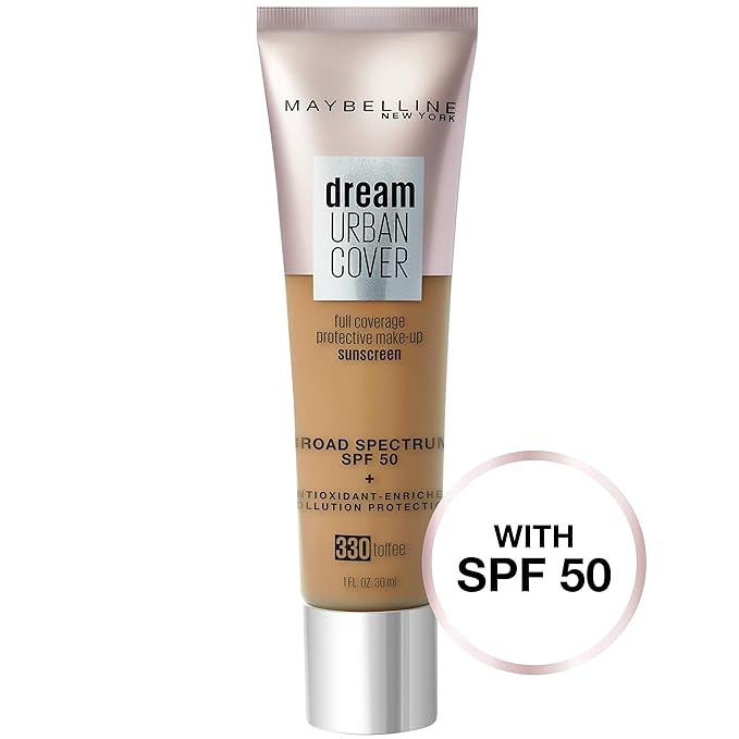 Maybelline New York Dream Urban Cover Flawless Coverage Foundation Makeup, SPF 50, Toffee