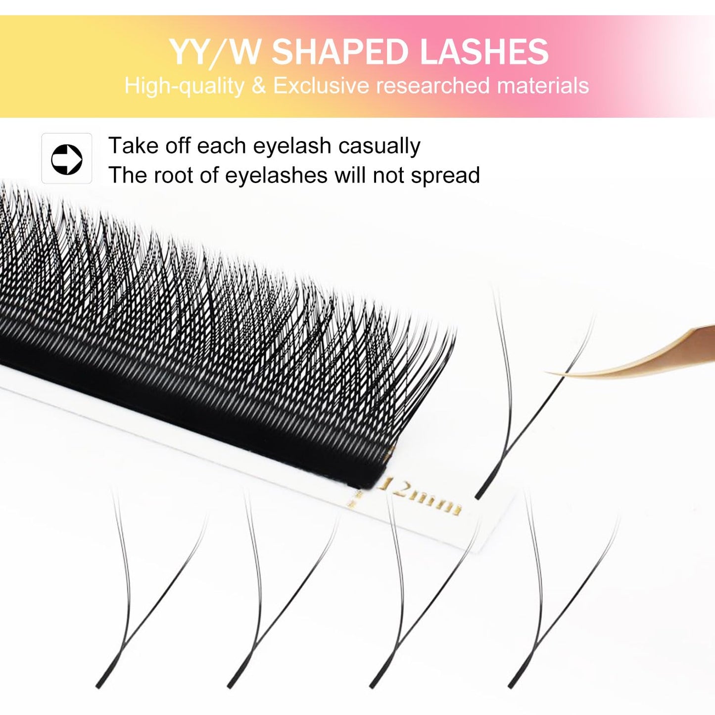 YY Lash Extensions Supplies Y Eyelash Extensions 0.05mm Thickness D Curl 11mm Premade Fans 4D Russian Volume Matte Black 12 Rows Crisscross Eye Lashes(YY-0.05-D,11mm)