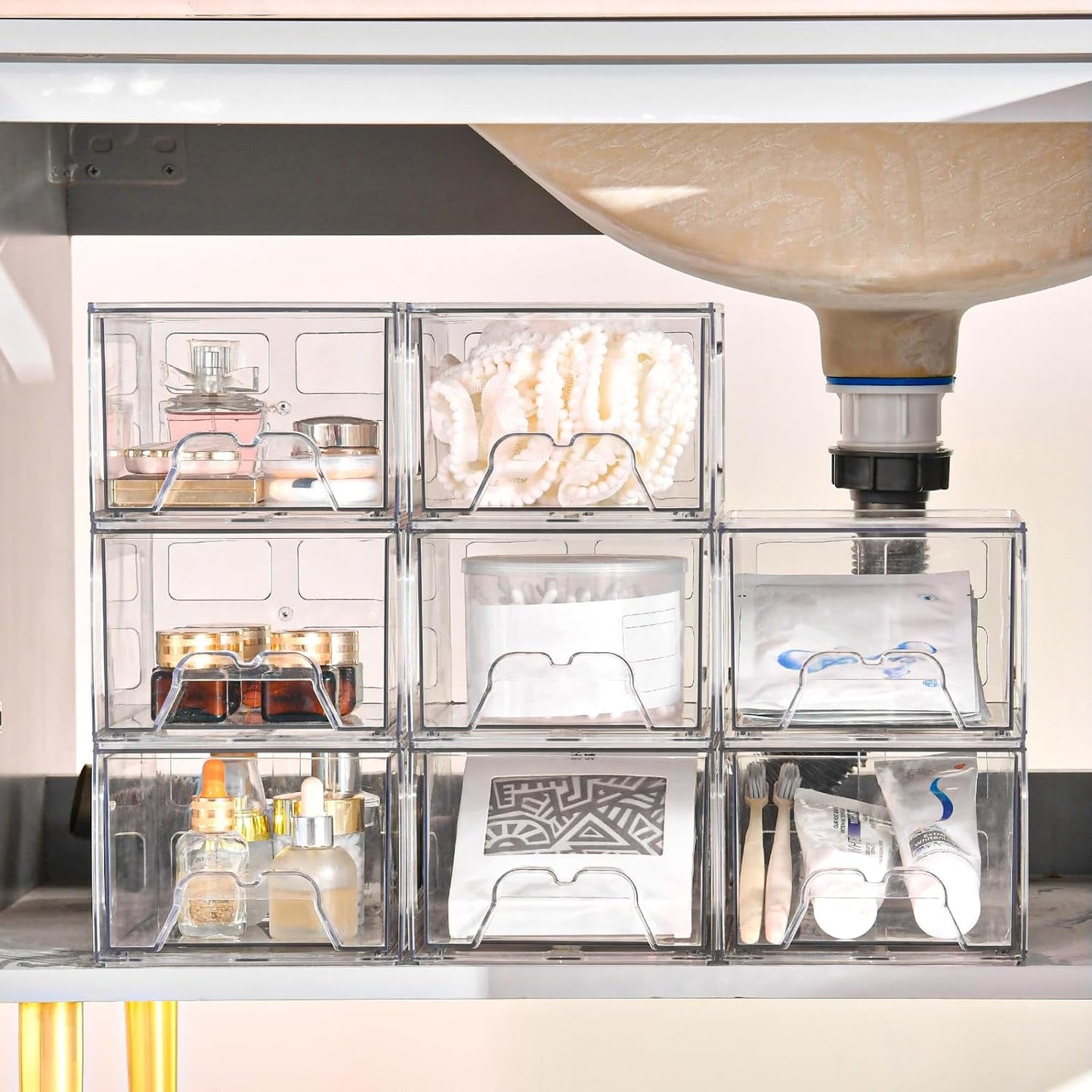 Plastic Drawers Storage, 8 Pack Clear Stackable Storage Drawers, Acrylic Storage Bins with Drawers for Fridge Organizers, Small PlasticDrawers Stackable for Makeup Organizers Cosmetic Display