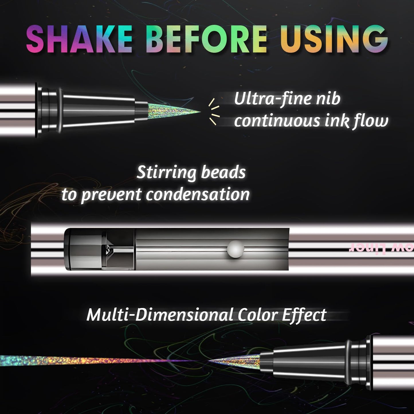CHARMACY New Chameleon Liquid Eyeliner, Liquid Glitter Eyeliner, Highly Pigmented, Metallic MultiColor Shifting waterproof Eyeliner, Ultra-Fine Tip, Longwearing, Smudge-proof (A04 Ocean Glint)