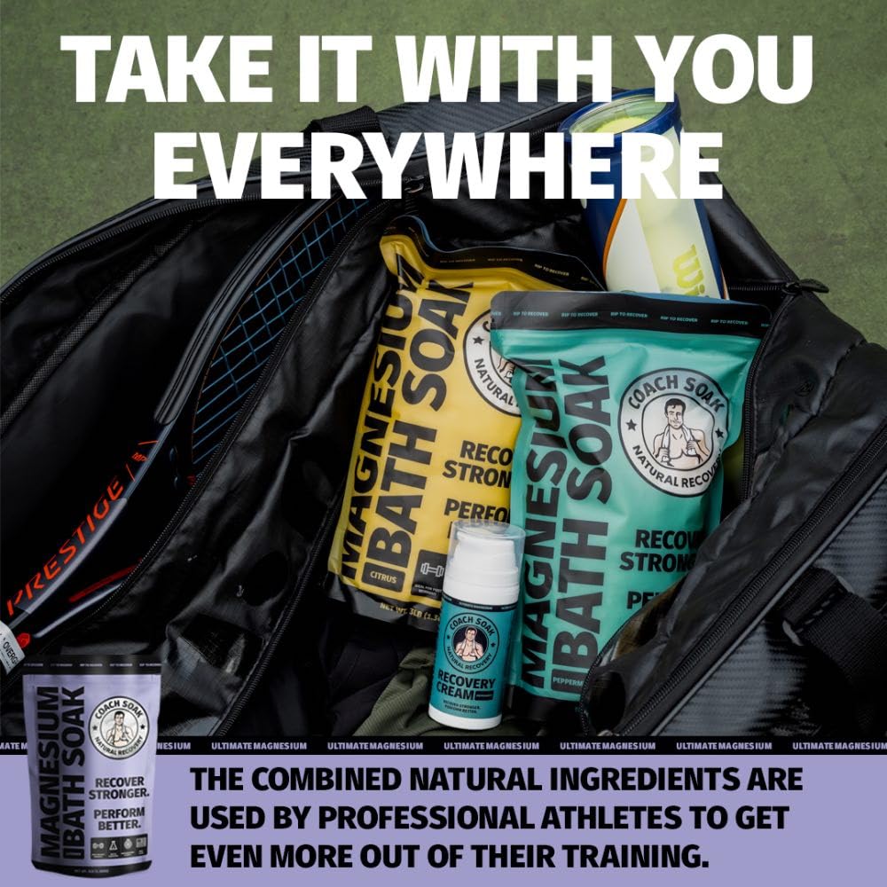 Coach Soak Recovery Bath Soak - Faster Absorption Than Epsom Salt for Pain - Rejuvenating Magnesium Flakes with 21 Minerals, Essential Oils & Bath Salts, 3lbs (Calming Lavender)