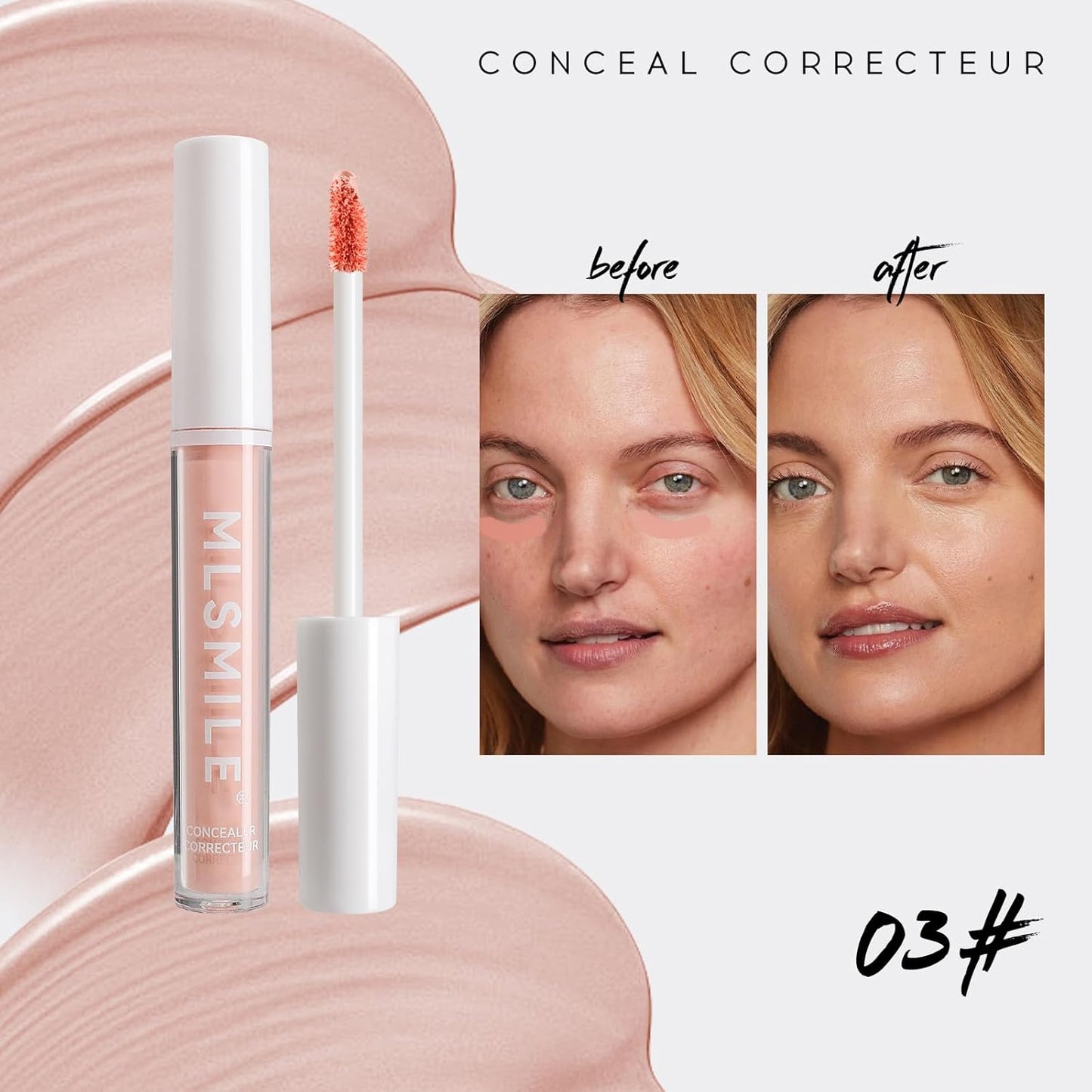 Pink Concealer HD Liquid Contour, Hydrating, Lightweight, Full Coverage, Long-lasting, Conceals, Corrects, Covers, All-Day Full Coverage Natural Matte Concealer for Women and Girls, 03