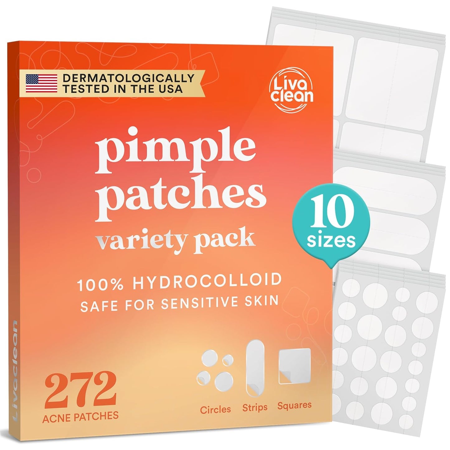 LivaClean 272 CT Pimple Patches Variety Pack Hydrocolloid Patches - Acne Patch XL, Large Pimple Dressing for Face Acne Patch XL