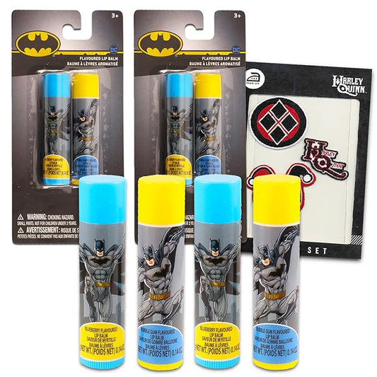 Batman Lip Balm Tube Bundle for Kids – 4 Pack of Batman Lip Balm in Assorted Flavors Plus Stickers for Boys and Girls | Batman Party Favors