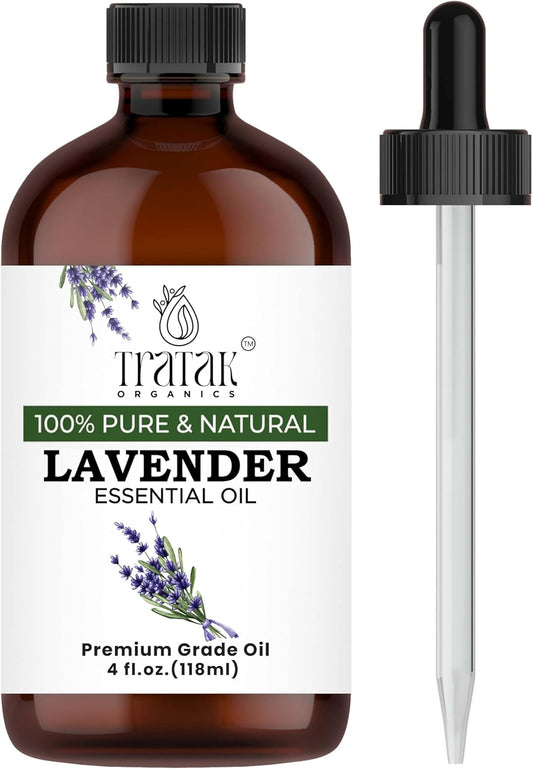 Lavender Essential Oil with Glass Dropper - Huge 4 Fl Oz - 100% Pure and Natural Lavender Oil - Premium Grade Essential Oils for Diffuser, Aromatherapy, Soap and Candle Making