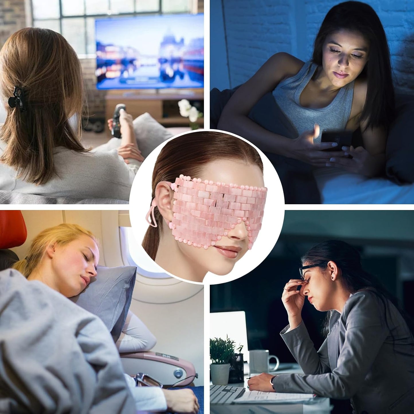 Rose Quartz Eye Mask, Cooling Jade Eye Mask 100% All Natural Crystal Eye Mask for Facial