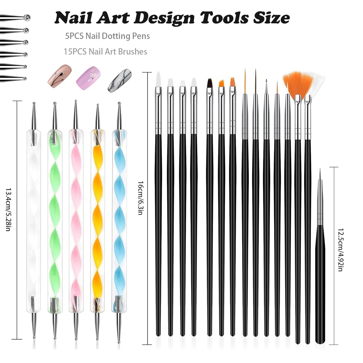 20Pcs Nail Art Brushes Tool Set, Nail Art Double-End Tools, Nail Liner Brushes, Silicone Pen Dotting Pen Tools Nail Art Kit for Home Nail Art DIY Salon Use-Black