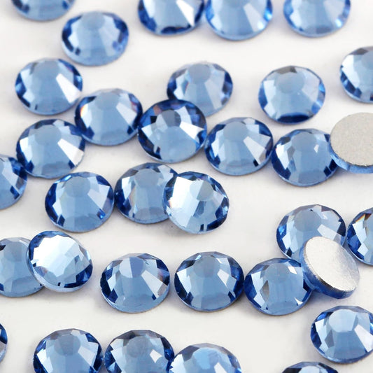 2000 PCS SS12 Flatback Rhinestones,12-Facet Diamond-Cut Glass Gems for Nail Art,Clothing,DIY Crafts,Glue-On Decoration Stones with Silver Backing,Light Sapphire