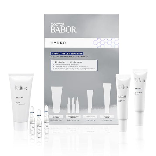 DOCTOR BABOR Hydro Filler Routine, Hyaluronic Acid Power Serum Ampoules, Lifting & Plumping Eye Cream, Target Wrinkles & Firmness, Radiant Results Skincare Set
