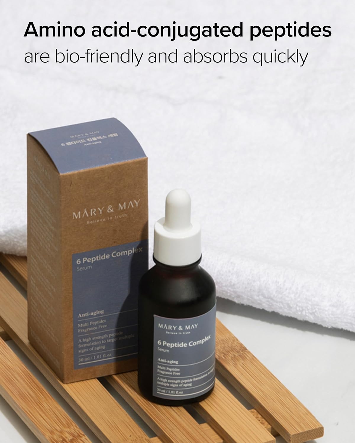 Mary&May 6 Peptide Complex Serum - Advanced Wrinkle Improvement with Firming and Lifting Effects - Korean Skincare - Fragrance Free, Hypoallergenic, Quick Absorbing, 1.01oz.