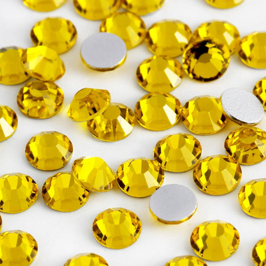 2000PCS SS16 Flatback Rhinestones | 12-Facet Diamond-Cut Glass Gems for Nail Art, Clothing, DIY Crafts |Glue-On Decoration Stones with Silver Backing(Citrine)