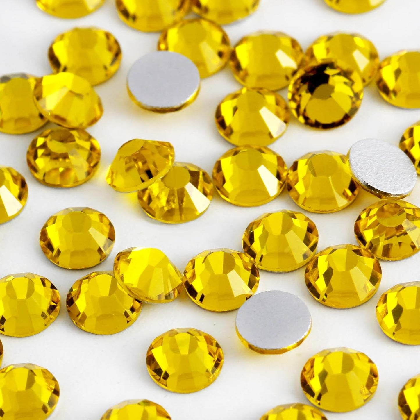 2000PCS SS12 Flatback Rhinestones | 12-Facet Diamond-Cut Glass Gems for Nail Art, Clothing, DIY Crafts |Glue-On Decoration Stones with Silver Backing(Citrine)
