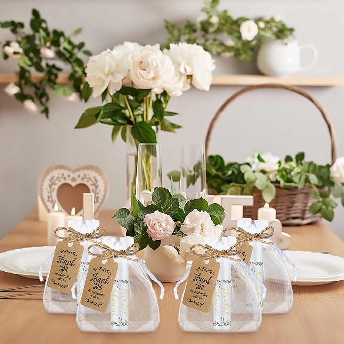 Demissle 50 Pcs Bridal Shower Lip Balm Gift Set with 100 Pcs Organza Bags Thank You Tags 20 Meters Rope wedding Party Favor for Guest Favors Gift Party Decoration Souvenirs(Floral)
