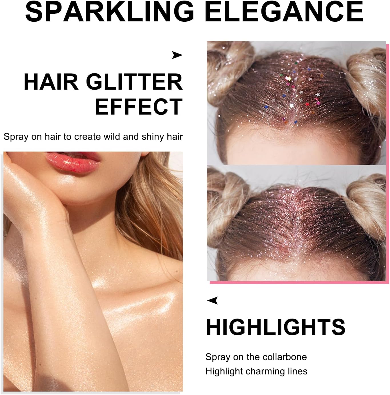 Hair and Body Glitter Spray, Holographic Glitter Highlighter Powder, Hairspray for Clothes, Face Body Shiny Glitter, Loose Shimmer Hairspray Festival Rave Prom Accessories, 4.22 Fl Oz (Pink)