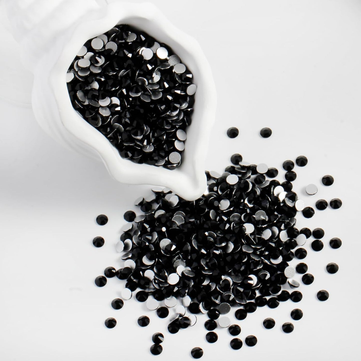 3000PCS SS10 Flatback Rhinestones | 12-Facet Diamond-Cut Glass Gems for Nail Art, Clothing, DIY Crafts |Glue-On Decoration Stones with Silver Backing(Jet Black)