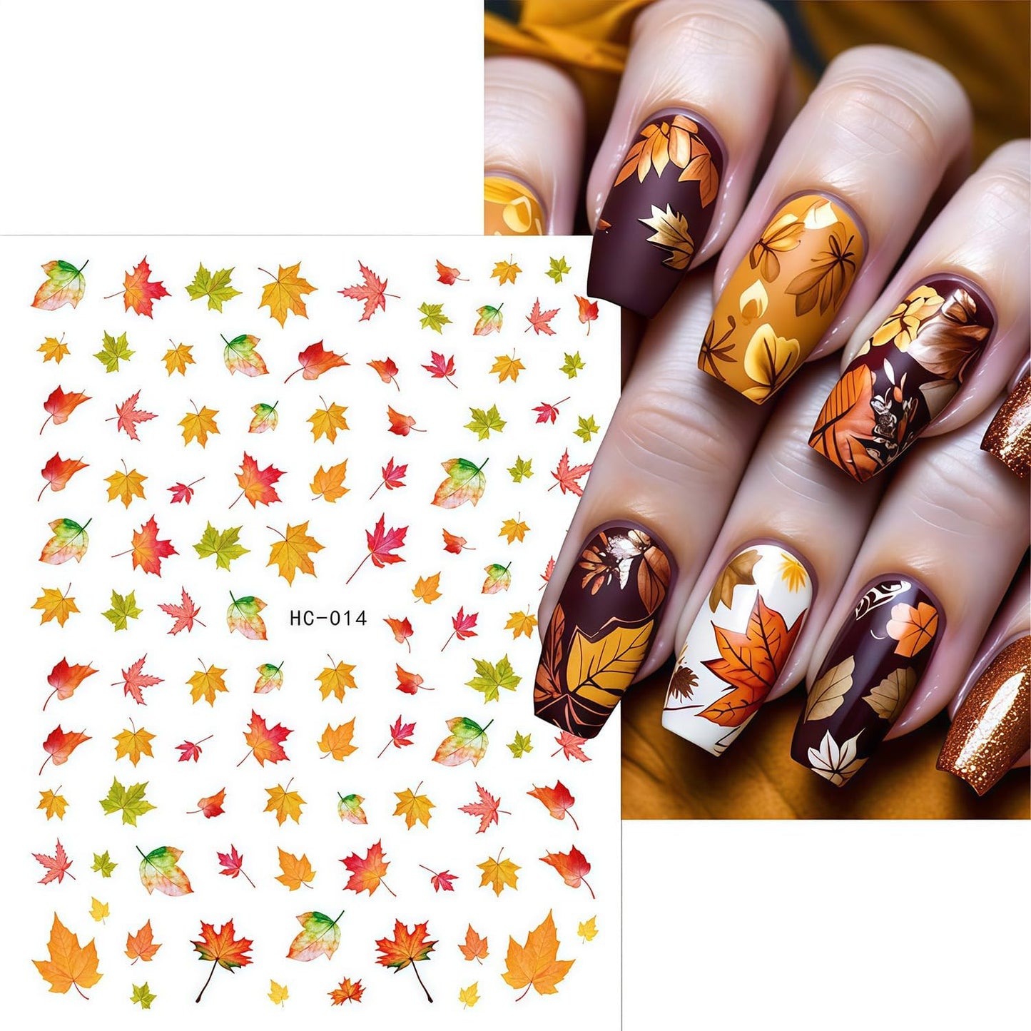 6 Sheets Thanksgiving Day Nail Art Stickers Fall Maple Leaf Nail Decals 3D Self-Adhesive Autumn Maple Leaves Nail Stickers Holiday Nails Sticker for DIY Nails Decoration Accessories