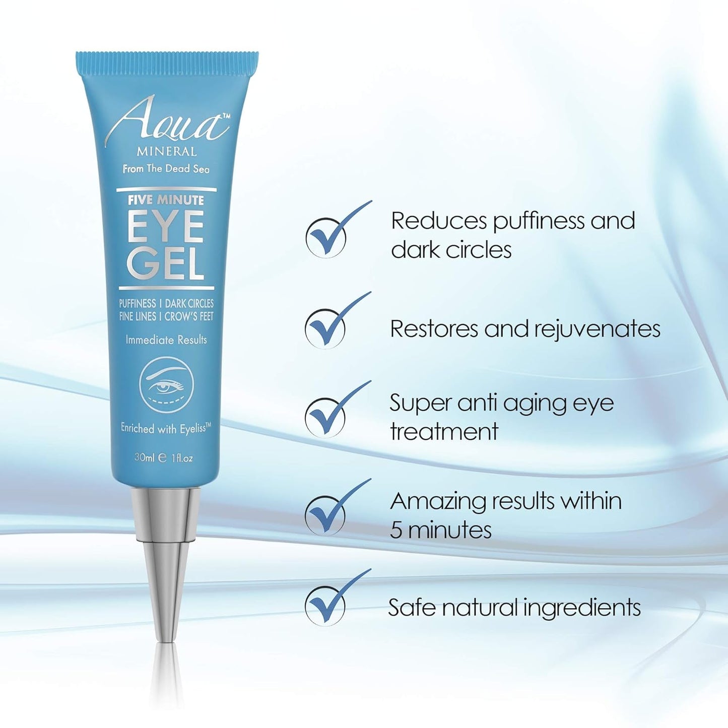 Puffy Eye GEL Instant results – Naturally rapid reduction eye gel, Eliminate Wrinkles, Puffiness and Bags – Hydrating Eye Gel w/Green Tea Extract by Aqua Mineral – 1 oz