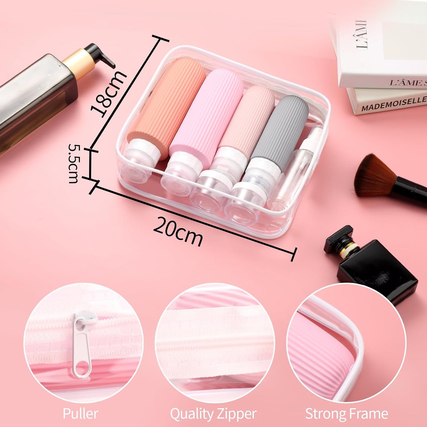 16 Pack Travel Bottles for Toiletries, Oversize Silicone Travel Containers jar for Toiletries, Leak Proof Refillable Liquid Shampoo And Conditioner Travel Essentials toiletry Bottles