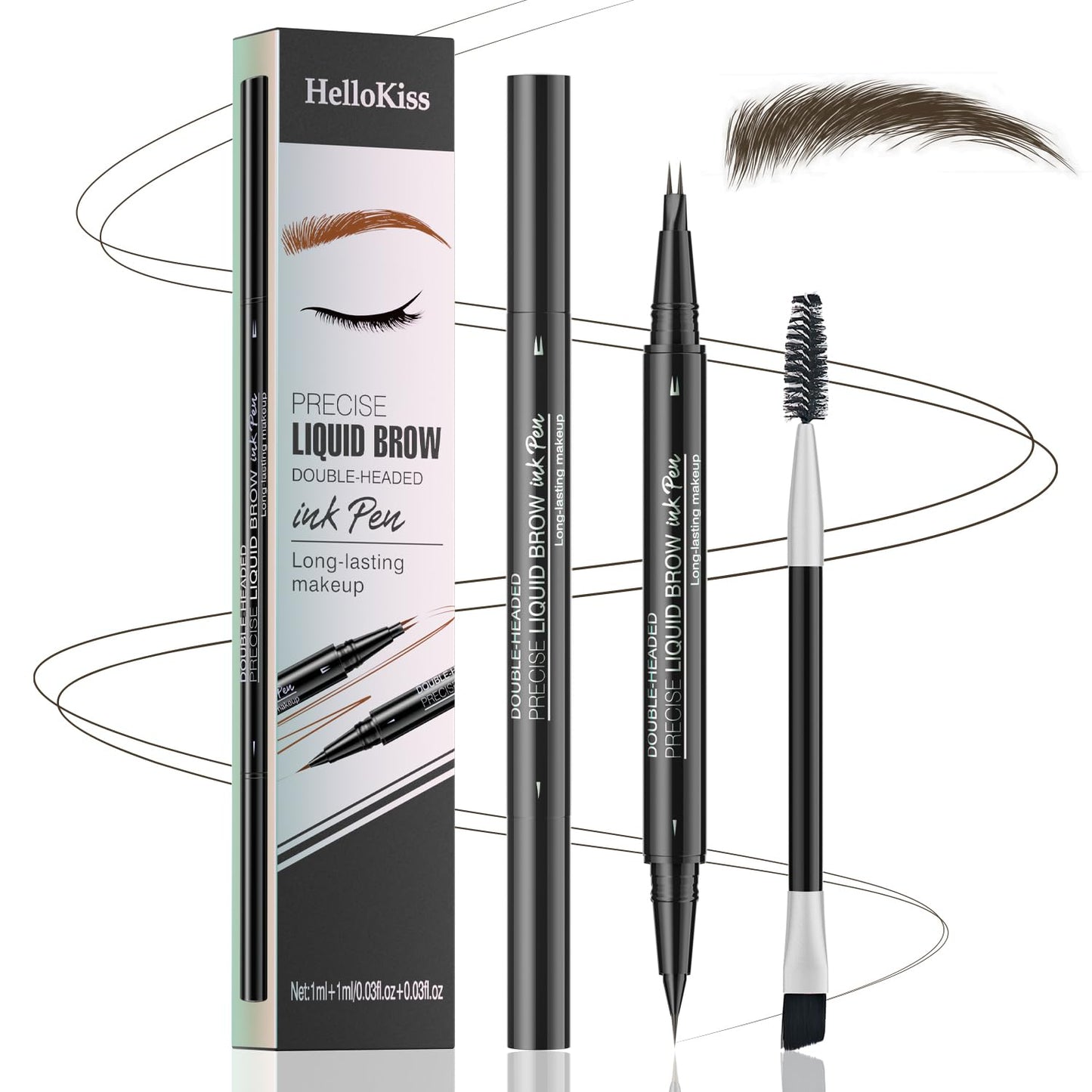 Eyebrow Pencil, Eyebrow Pen with Double-Brush Tip 2-in-1 Eyeliner Dual-Ended Microblading Long Lasting Waterproof Hair-Like Brow Pencil with Eyebrow Brush (Black brown)