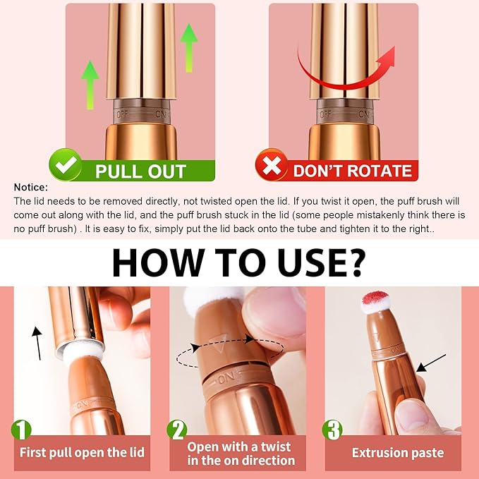 Blush Beauty Wand, Matte Face Blush with Cushion Applicator, Natural Silky Smooth Creamy Liquid Blush Wand, Lightweight Blendable Blush Stick for Cheek, Cruelty-free (Soft Rose)