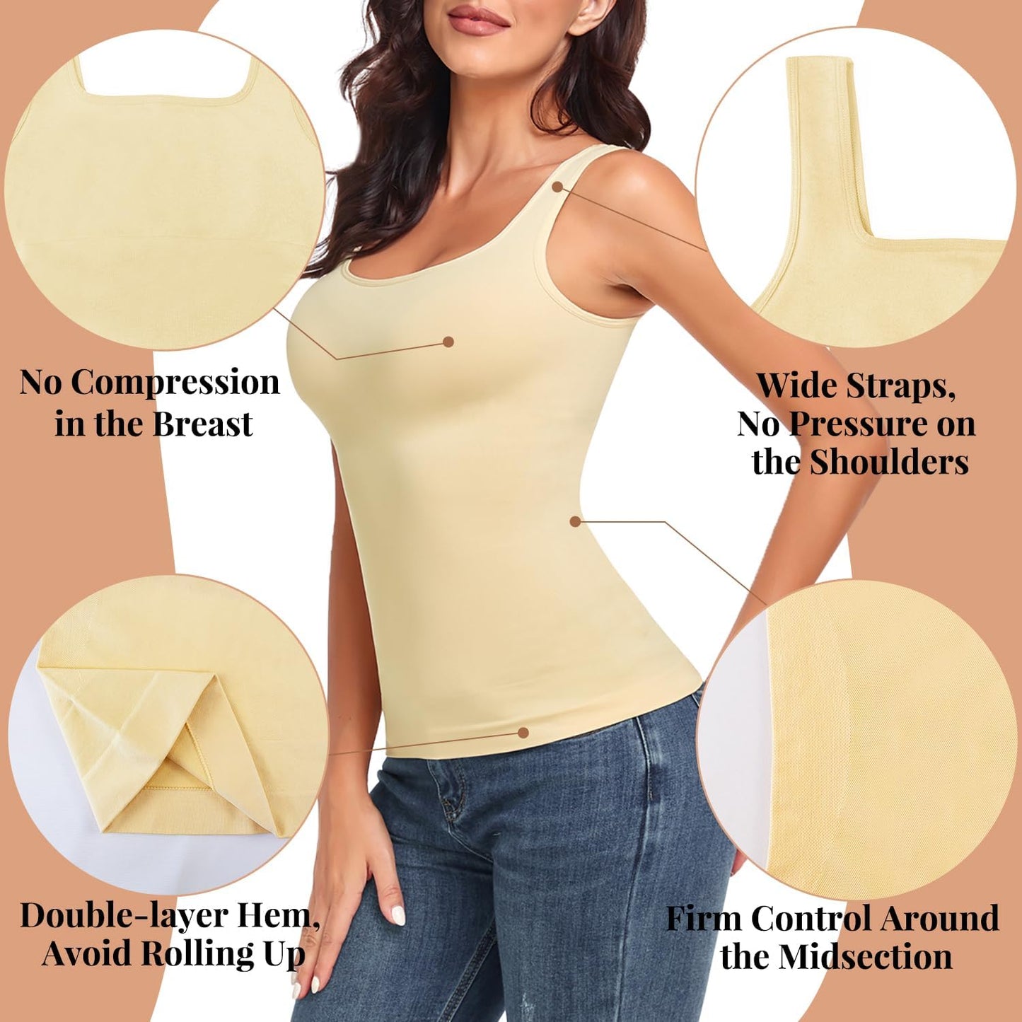 EUYZOU Women's Tummy Control Shapewear Tank Tops Seamless Square Neck Compression Tops Slimming Body Shaper Camisole