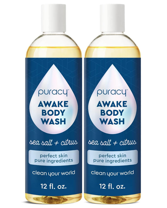 Puracy Body Wash, Natural Body Wash, 98.6% Pure Plant Ingredients, Moisturizing Shower Gel for Women Men Kids, Body Soap for Dry Sensitive Skin. Gently Scented with Citrus & Sea Salt, 12 Oz (2-Pack)