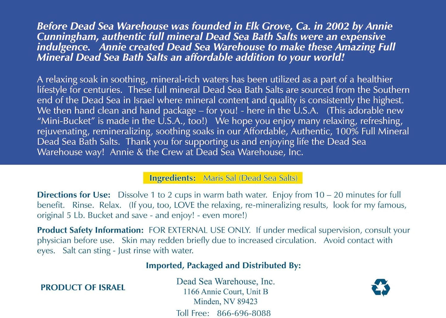 Dead Sea Warehouse - Dead Sea Salts for Soaking - 100% Dead Sea Mineral Bath Salts - Great for Soothing Muscles Aches, Relaxation, Alleviate Skin Issues - Unscented - 2 lbs - 2 Pack