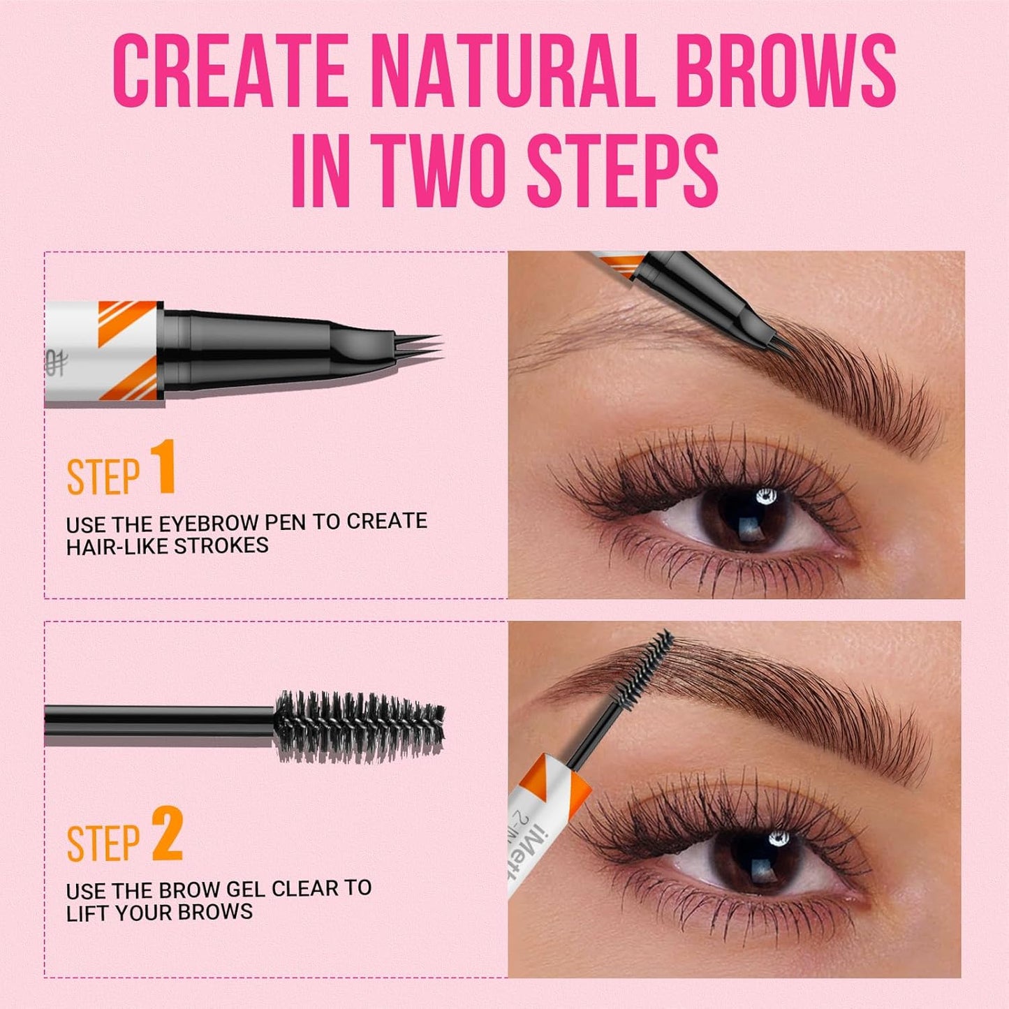 iMethod Curved Eyebrow Pen and Brow Gel Clear - Eyebrow Pencils for Women with Natural Hair Like Strokes, Eyebrow Makeup for All-Day Defined, Waterproof, Smudge-proof, Dark Brown