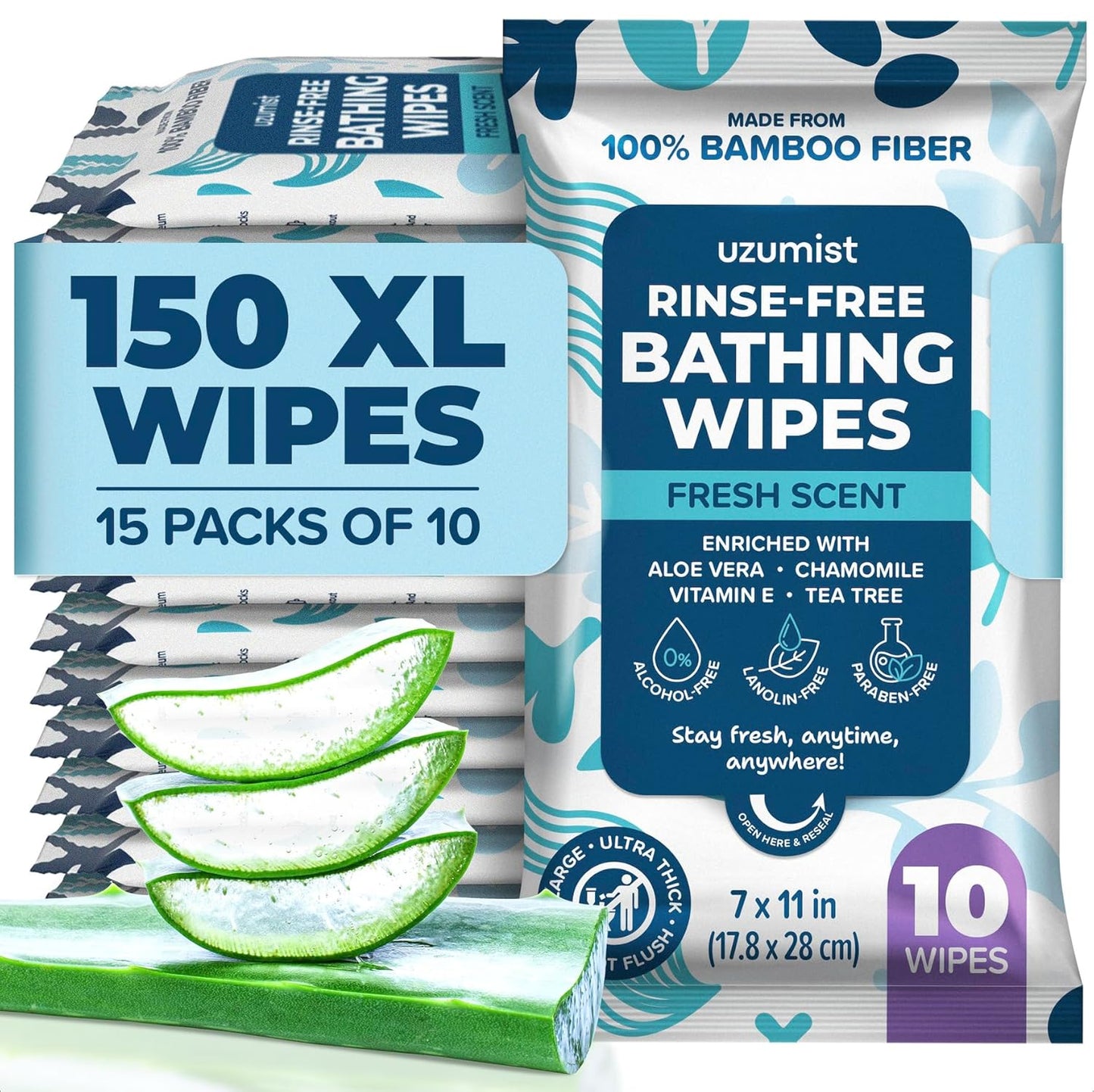 Body Wipes For Adults Bathing No Rinse 150pc XL - Ultra Thick Shower Wipes For Men Women - Personal Cleansing, Hygiene & Camping Essentials, Elderly Care, Travel, Incontinence Disposable Washcloths