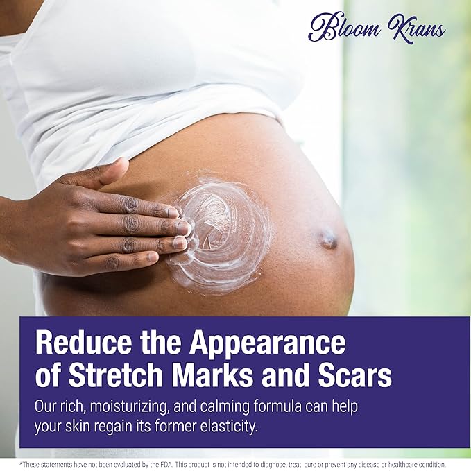 Bloom Krans Stretch Mark Cream for Pregnancy – Moisturizing Stretch Mark Remover Prevention Cream for the Pregnant Belly - Postpartum Lotion Essentials