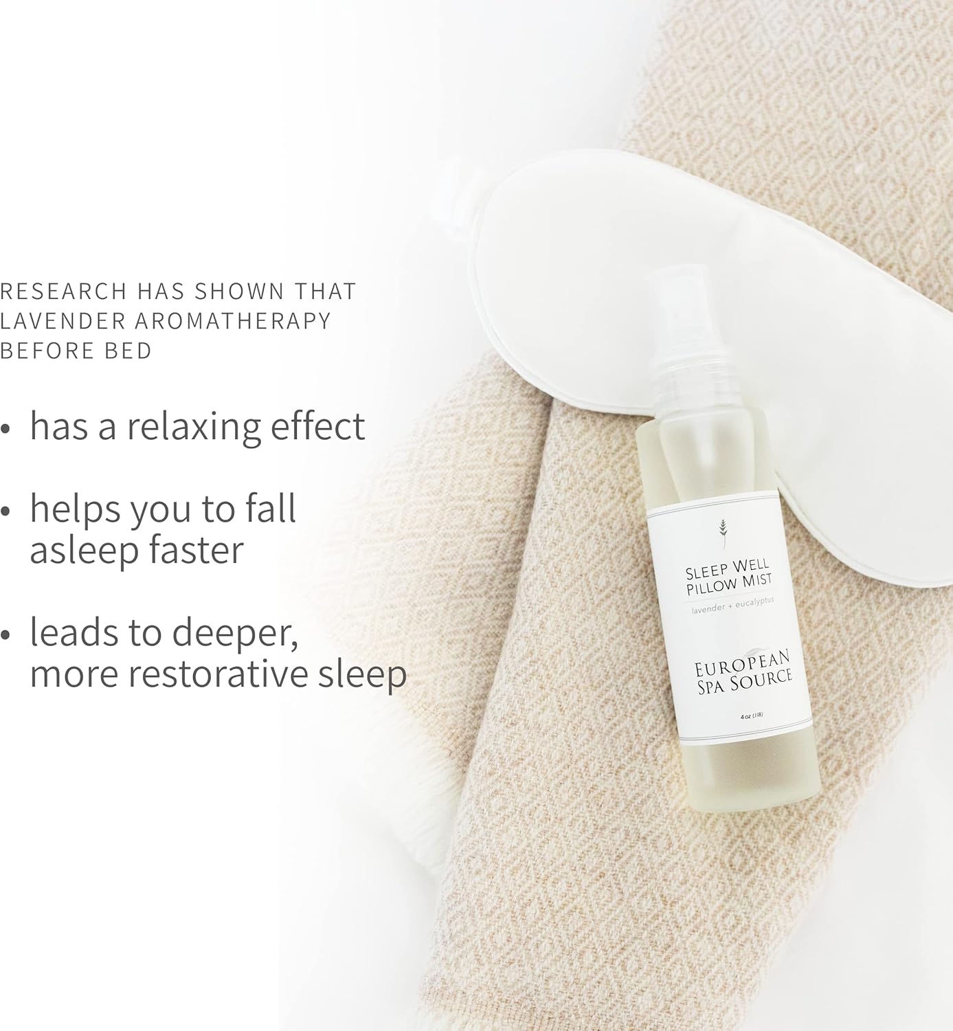 Sleep Well Eucalyptus + Lavender Pillow Mist Spray for Aromatherapy, at Home Spa Experience, Tension Relief, Sleep Support, and Relaxation, 4 fl oz.